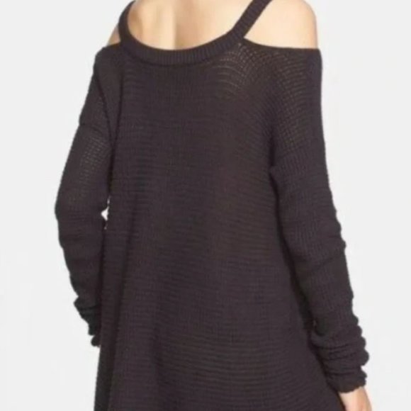 Free People Sunset Black Cold Shoulder Sweater Chunky Knit Size XS - Picture 6 of 7
